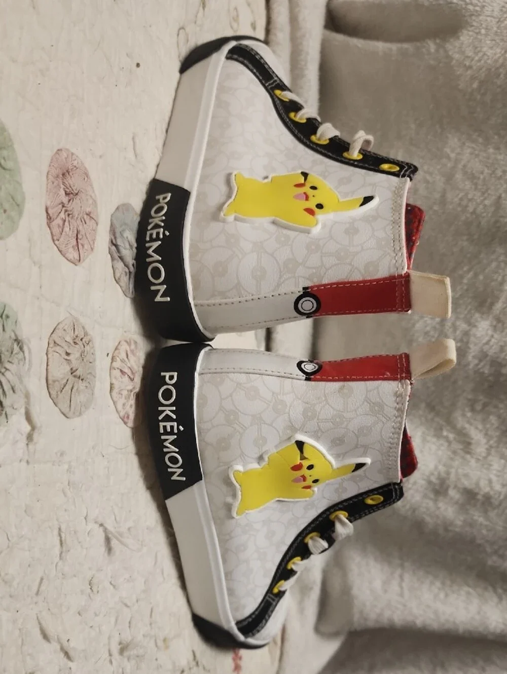 Kids White High-Top Pikachu Sneakers with Black Trim